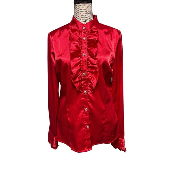 B Wear Byer California Red Satin Tuxedo Ruffle Lg Ruffle Y2K Whimsigoth Vampire - Picture 1 of 10